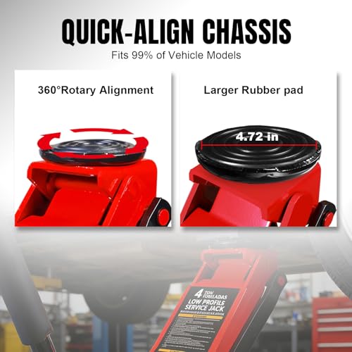 Big RED 4 Ton Low Profile Hydraulic Service Floor Jack, Dual Piston Fast Lift Pump, 8000 lb Heavy Duty Capacity