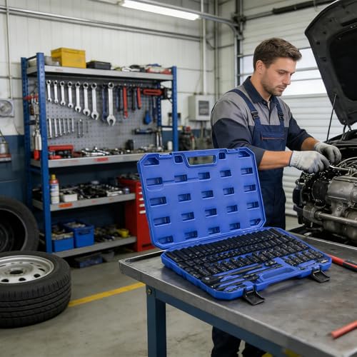 67-Piece 3/8" Drive Socket and Ratchet Wrench Set with Universal Joints, Extension Bars & Quick Connector, Impact Socket Set in Portable Case – Compact High-Precision Kit for Automotive, Machinery - size: 3/8" Drive – Compact Precision Set