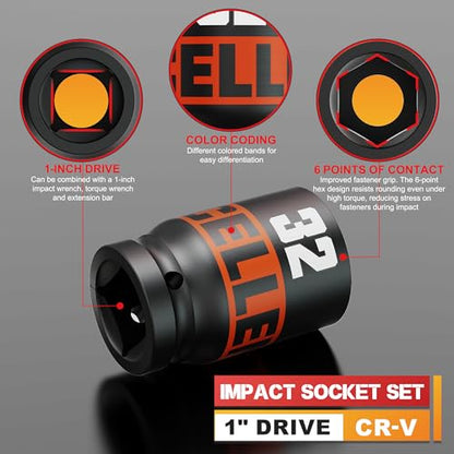 10 Piece 1-Inch Drive Impact Socket Set, 21-41mm Jumbo Sockets, Metric Alxe Nut Sockets for Automotive Repair, Equipment Maintenance - size: 1 Inch Metric Axle