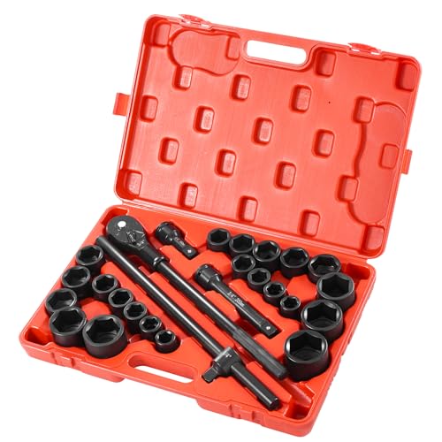 VEVOR Impact Socket Set, 3/4 Inches Socket Assortment, Drive Socket Set Impact Standard SAE (7/8 Inches to 2 Inches) & Metric Sizes (22 mm-50 mm), 27 Piece Standard Impact Sockets - style: 3/4" 27PCS
