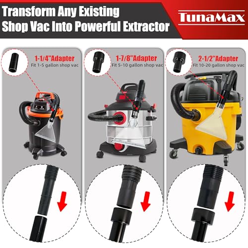 TunaMax Universal Work with All Shop Vacs Extractor Attachment with 1-1/4" & 1-7/8" & 2-1/2" Three Adapters for Upholstery & Carpet Cleaning & Auto Detailing, Large 7-1/2" Width Clear Head - size: Large