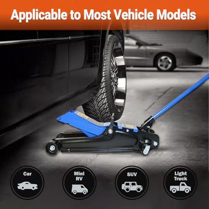 2.5 Ton Car Jack Low Profile Hydraulic Floor Jack, 5500 lbs Capacity, 3.4"-15.2" Lifting Range, Alloy Steel, Black, for Sedans and SUVs - color: Blue