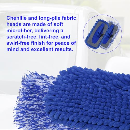 20-29 Inch Retractable Stainless Steel Car Wash Brush Mop Cleaning Tool with Two Replacement Microfiber Heads, Fits Sedans, Trucks, SUV,RV,Trailers