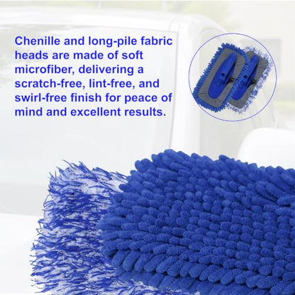 20-29 Inch Retractable Stainless Steel Car Wash Brush Mop Cleaning Tool with Two Replacement Microfiber Heads, Fits Sedans, Trucks, SUV,RV,Trailers