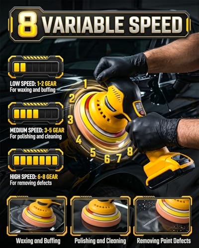 Cordless Buffer Polisher Compatible with Dewalt 20V Battery, 6 Inch Orbital Car Polisher Tool Only, 8-Speed 2800-5500 RPM,16PCS Polishing Accessories,for Waxing, Polishing, Paint Scratch Removal