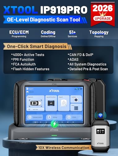 XTOOL IP919 PRO V2.0 ECU Programming Scan Tool, Topology Mapping OBD2 Scanner, 4000+ Bidirectional Test, 51+ Reset, Upgrade of D9S PRO, Automotive ADAS Scanner for Car, FCA/CAN FD/DoIP