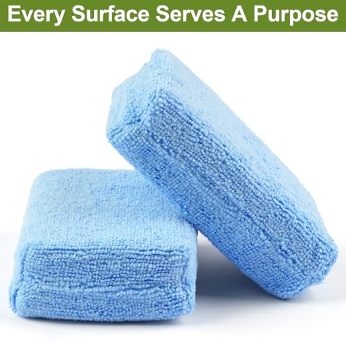 8 PCS Microfiber Applicator Pad, 4.7"x3.1" Scratch-Free Foam Buffing Scrub Pads, Car Wash Sponges for Effortless Detail Polishing, Waxing, Tire Shining, Interior Cleaning, Scrubbing (Blue)