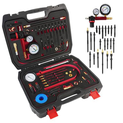 46PCS Engine Compression Testers, Petrol Diesel Cylinder Leak Down | Compression and Leakage Test Kit, Dual Gauge Engine Compression Tester Kit for HDi, TDCi, Pumpe Duse Engine