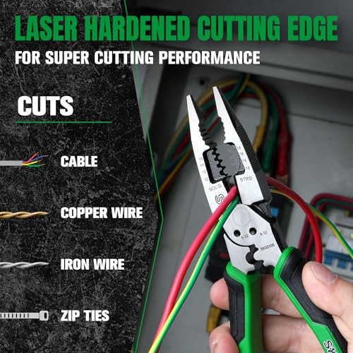 SK 8-Inch Multi-Use Long Nose Pliers, Needle Nose Pliers, 7-IN-1, Ergonomic Anti-slip Handle for Comfortable Grip - style: Multi-Use Long Nose Pliers