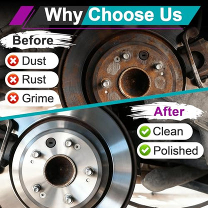 2 Sets Wheel Hub Cleaning Kit Fits 1/2" Impact Driven Wrenches | Washable Reusable Filters, with Cleaning Brush (Black), Quickly Remove Rust from Studs and Brake Discs, Premium Materials