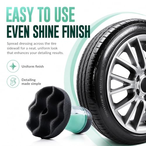 Flow Tire Shine Applicator Pad for Cars & Trucks, Reusable Tire Dressing Applicator, No-Drip Streak-Free Finish, Works with Tire Shine Gels, Sprays & Dressings