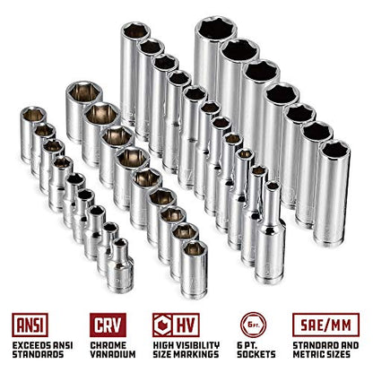 Powerbuilt 642450 38 Piece 1/4-inch Drive Mechanics Tool Set - with SAE and Metric Socket Set, 72 Tooth Seal-Head Ratchet, Automotive Tool Kit, including Case - size: 38 Piece