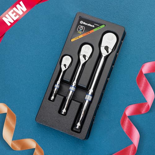 DURATECH 3-Piece Ratchet Set, 1/4", 3/8", 1/2" Drive | 90-Tooth, Dirt Resistance, Chrome Alloy, Fully Polished, Storage Case - style: Low Profile