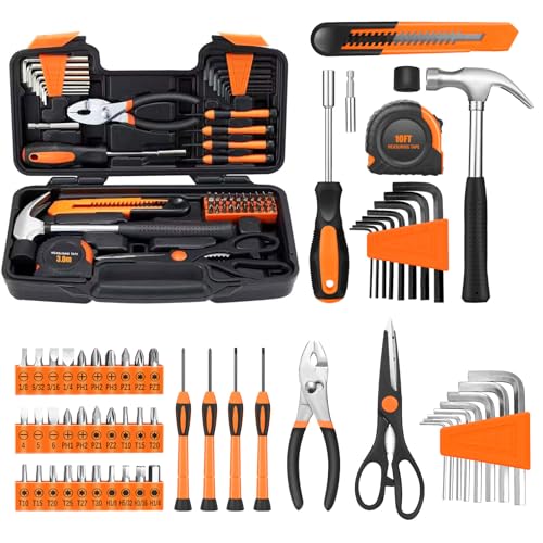 58-Piece Household Tool Set for home with Plastic Toolbox Orange | General Hand Tool Kit, Plastic Storage Case,for Office College Dorm, Home Repair, Furniture Setup, Daily Use - color: Orange, size: 58-Piece