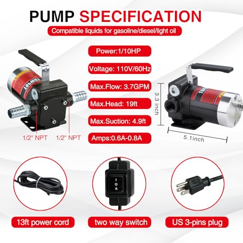 TOPWAY 110V AC Gasoline Fuel Pump 3.7GPM Self-priming Oil Transfer Pump With Handle, Reversible Pumping, Overheat Protection, Explosion-Proof, for Gasoline Fuel Diesel Kerosene Removal - style: 110V 3.7GPM