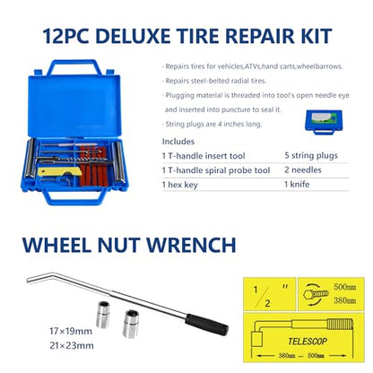 Hydraulic Trolley Service/2-Ton Floor Jack with 3T Jack Stands&Tire Repair Kit for Garages, Automotive, Heavy Duty Steel Racing Floor Jack with Single Piston Quick Lift Pump, Range 3.3"-15.2" - color: Blue&Black-2T-Single Pump-1