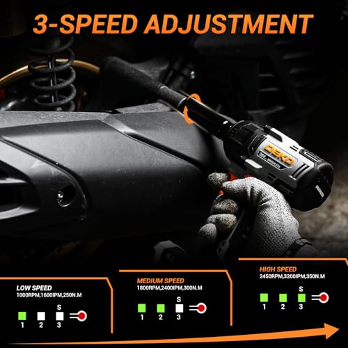DEKOPRO Cordless Impact Wrench 258ft-lbs/350N.m Brushless Impact Wrench, 1/2" Impact Gun with 2x2.0Ah Battery, 4 Sockets, LED Light for Car Home