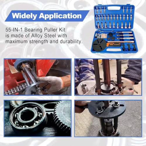 55-in-1 Bearing Puller Set, Heavy-Duty Blind Hole Puller Kit | Wheel Bearing Removal Tool, Internal External Bearing Separator Tool, Upgraded Blind Hole Puller Kit for Automotive