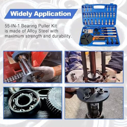 55-in-1 Bearing Puller Set, Heavy-Duty Blind Hole Puller Kit | Wheel Bearing Removal Tool, Internal External Bearing Separator Tool, Upgraded Blind Hole Puller Kit for Automotive