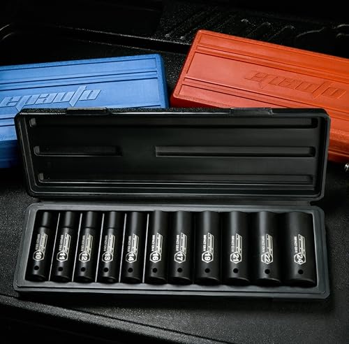 EPAuto 1/2-Inch Drive Metric Deep Impact Socket Set, 6 Points, 11 Sockets | 1/2-Inch Cr-V, 6 Points, 11 Sockets