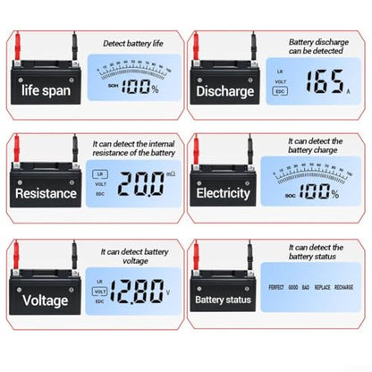 Car Battery Tester, BT175 Digital Automotive Battery Tester for Cars, Motorcycles — 8V–36V Range, Auto-Identification, CCA, Voltage, Internal Resistance (mΩ), SOC, Health Status