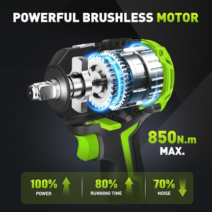 850Nm (630Ft-lbs) Cordless Impact Wrench for Makita 18V Battery, Brushless 1/2 Impact Gun, Electric Impact Wrench for Car Tire, Mower Lug Nut, 3-Speed, 4 Cr-V Sockets(BATTERY NOT INCLUDE) - style: 850N.m with NO Battery