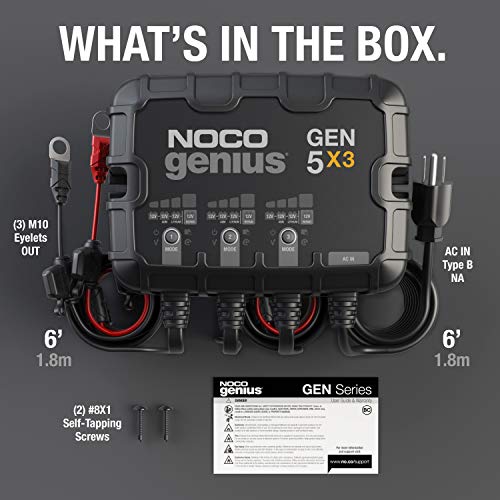 NOCO Genius GEN5X3: 3-Bank,15A Onboard Battery Charger - 5A Per Bank,12V Waterproof Marine Charger with Overcharge Protection&Temperature Compensation–for Lead-Acid&Lithium Batteries(Pack of 2) - size: 15A (5A per Bank) (Pack of 2)