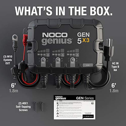 NOCO Genius GEN5X3: 3-Bank,15A Onboard Battery Charger - 5A Per Bank,12V Waterproof Marine Charger with Overcharge Protection&Temperature Compensation–for Lead-Acid&Lithium Batteries(Pack of 2) - size: 15A (5A per Bank) (Pack of 2)