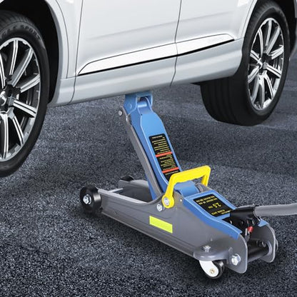LARBANKE 2.5 Ton Floor Jack,Low Profile Jack with Portable Handle and Reflective Tape,Hydraulic Trolley Floor Jack for Garage, Home, Shop,Lifting Range 3.35"-15.16",Blue&Gray