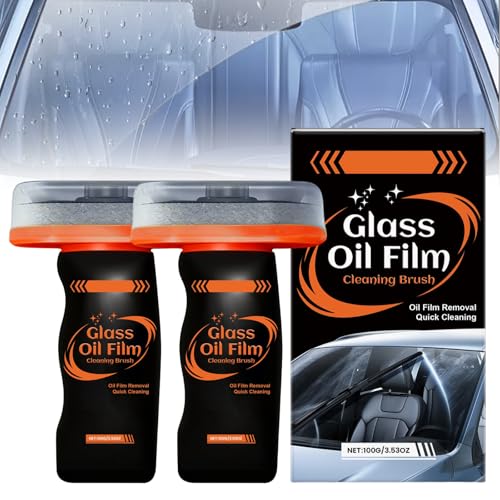 2PC Glass Oil Film Remover for Car, 100ml Roll-On Glass Compound with Cleaning Board, Windshield Cleaner Tool for Automotive Windshield/Window/Mirror Cleaning