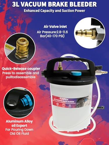 3L Vacuum Brake Bleeder Kit One Person Pneumatic Brake Fluid Bleeder Kit with 3L Fluid Extractor and 1L Refilling Bottle