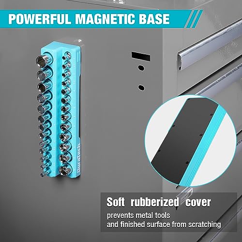 DURATECH Magnetic Socket Organizer Set, 1/4" Metric Socket Holders | Socket Trays, Tool Box, Tool Cart Organizer, Standard & Deep Sockets Organizer, Carbon Fiber, Prevent Scratching, 26-holder - size: 1/4" DR, Metric