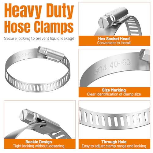 Housolution 250 PCS Pipe Clamps from 1/4" to 2.5" (6-63mm), Hose Clamps Stainless Steel with Hose Clamp Tool, For Fuel Line, Garden, Plumbing, Automotive, Radiator, Mechanical Applications - style: Hose Clamps