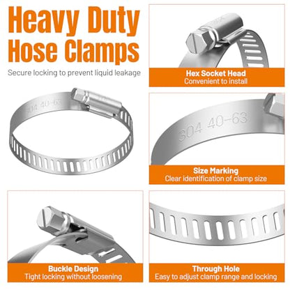 Housolution 250 PCS Pipe Clamps from 1/4" to 2.5" (6-63mm), Hose Clamps Stainless Steel with Hose Clamp Tool, For Fuel Line, Garden, Plumbing, Automotive, Radiator, Mechanical Applications - style: Hose Clamps