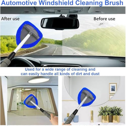 Windshield Cleaning Tool with Extendable Handle, Car Interior Window Cleaner Kit with 4 Reusable Microfiber Pads, Inside Windshield Cleaner for Auto & Home Glass - color: Blue