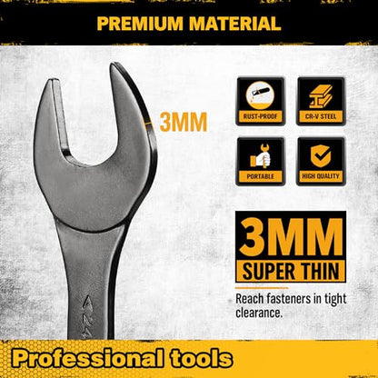 ELEAD 10-Piece Super-Thin Open End Wrench Set, Metric 5.5-27mm, CR-V Nickel Plated, 3 mm Thickness for Tight Spaces, 5.5, 7, 8, 9, 10, 11, 12, 13, 14, 15, 16, 17, 18, 19, 20, 21, 22, 23, 24, 27mm - color: 10-piece Super-thin Metric Black