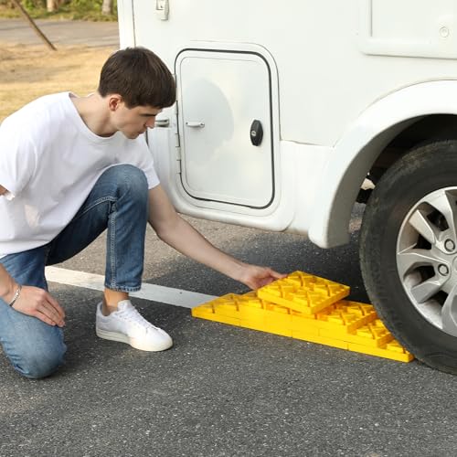 Homeon Wheels 10 Packs Rv/Camper Leveling Blocks, Chocks Anti-Slip Pads Design Include Camper Levelers and Carrying Bag for Camper Travel Trailer - Yellow - color: Yellow