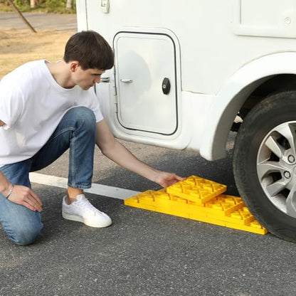 Homeon Wheels 10 Packs Rv/Camper Leveling Blocks, Chocks Anti-Slip Pads Design Include Camper Levelers and Carrying Bag for Camper Travel Trailer - Yellow - color: Yellow
