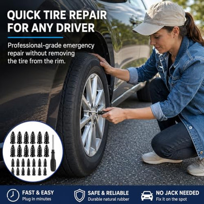 Screw In Tire Plugs Repair Kit 20pcs 2 Sizes Fast DIY For Car Truck Tires | Easy DIY Installation, 2 Sizes Included, Durable Rubber With Iron Core