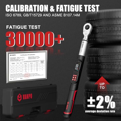 VANPO 1/2 Drive Digital Torque Wrench Set 7.4-147.5 ft.lb, ±2% Accuracy | 10-200 Nm, Electronic Torque Wrench with Sockets & Extension Bar, Buzzer/LED/Vibration Alarm, for Tire Lug Nuts, Auto Repair - size: 1/2-Inch (7.38-147.5 ft.lb/10-200 N.m)
