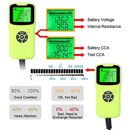 A300 Digital Car Battery Tester LCD Battery Test Analyzer Auto Test Diagnostic Tools with Wide CCA Range 100-1700 for 12V Flood AGM Gel Deep Cycle Batteries ABS 13x6.2x2.8cm (Green) - color: Green