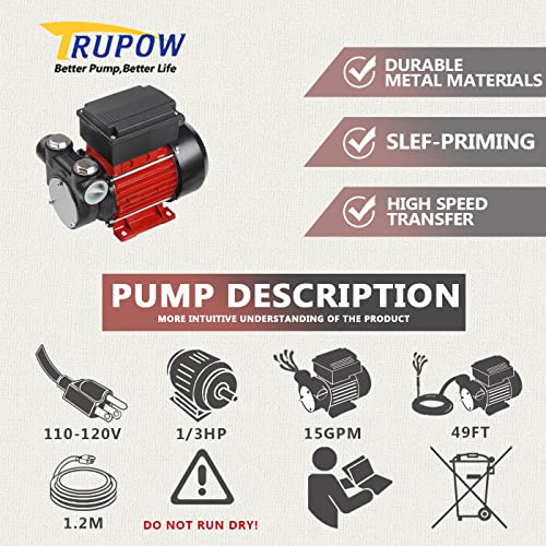Trupow 110V AC 15GPM Electric Self-priming Diesel Kerosene Oil Fuel Transfer Extractor Pump - style: 15GPM