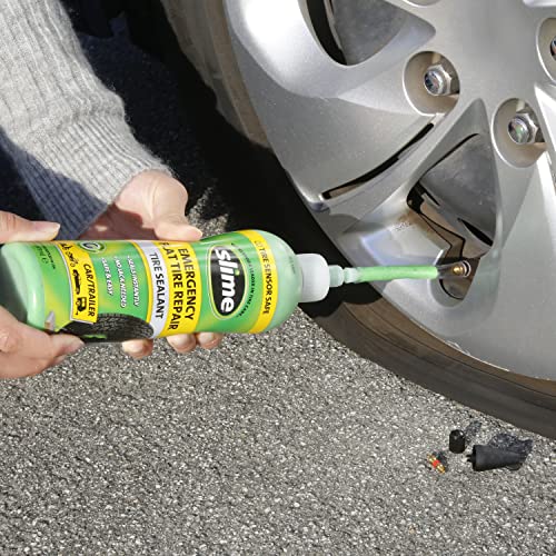 Slime 10011 Flat Tire Puncture Repair Sealant, Emergency Repair for Highway Vehicles, Suitable for Cars/Trailers, Non-Toxic, eco-Friendly, 16 oz Bottle - size: 16oz