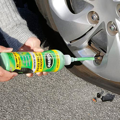 Slime 10011 Flat Tire Puncture Repair Sealant, Emergency Repair for Highway Vehicles, Suitable for Cars/Trailers, Non-Toxic, eco-Friendly, 16 oz Bottle - size: 16oz