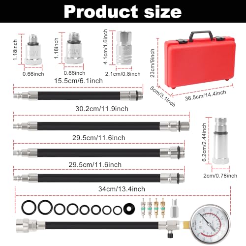 Petrol Compression Test Kit, Engine Compression Tester,2-3/4 | 2-3/4 in Bourdon Tube Gauge, 10 Pieces - size: Petrol Compression Test Kit