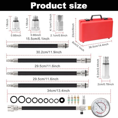 Petrol Compression Test Kit, Engine Compression Tester,2-3/4 | 2-3/4 in Bourdon Tube Gauge, 10 Pieces - size: Petrol Compression Test Kit
