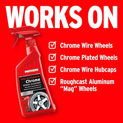 Mothers Pro-Strength Chrome Wheel Cleaner, 24 oz. (05824) | Safely Cleans Chrome & Roughcast Aluminum Mag Wheels, Removes Brake Dust, Grease, Dirt & Grime with Easy Spray-On, Hose-Off