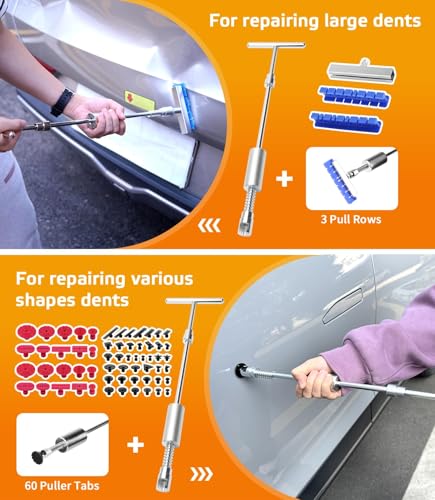 Paintless Dent Removal Kit for Cars - Dent Puller Kit with Premium Dent Lifter, Strong Adhesion Glue Sticks & Puller Tabs, Removable T-bar Puller, PDR Kit for & Auto Body Dent Repair - color: Blue