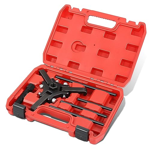DNA MOTORING Harmonic Balancer Pulley Puller 6-pcs Set 3-Jaw Puller for Harmonic Dampers & Balancers Removal Compatible with Chrysler GM Mitsubishi,Red,TOOLS-00317