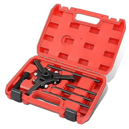 DNA MOTORING Harmonic Balancer Pulley Puller 6-pcs Set 3-Jaw Puller for Harmonic Dampers & Balancers Removal Compatible with Chrysler GM Mitsubishi,Red,TOOLS-00317